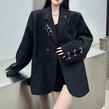 SONNEESD Streetwear Oversize Fashion Neutral Personality Design Coat Harajuku Style Vintage Loose Black Stereo Cutting Suit Coat