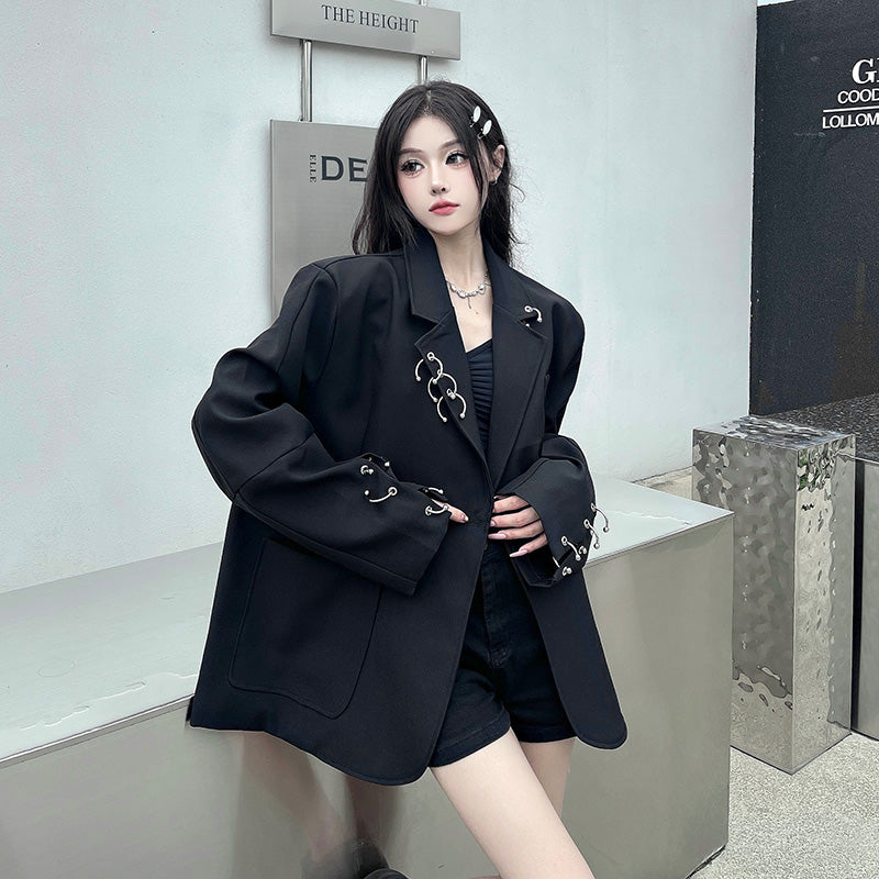 SONNEESD Streetwear Oversize Fashion Neutral Personality Design Coat Harajuku Style Vintage Loose Black Stereo Cutting Suit Coat