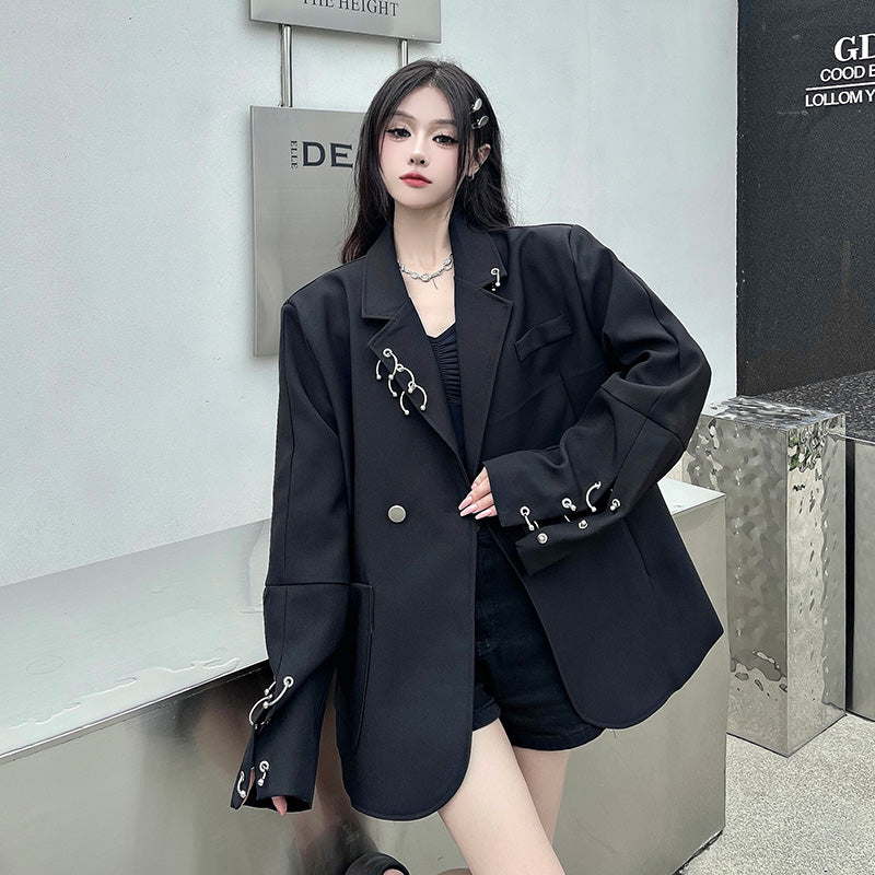 SONNEESD Streetwear Oversize Fashion Neutral Personality Design Coat Harajuku Style Vintage Loose Black Stereo Cutting Suit Coat