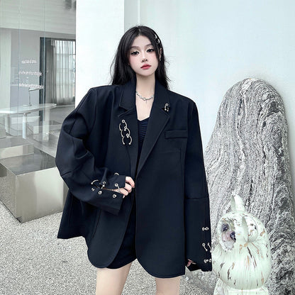 SONNEESD Streetwear Oversize Fashion Neutral Personality Design Coat Harajuku Style Vintage Loose Black Stereo Cutting Suit Coat