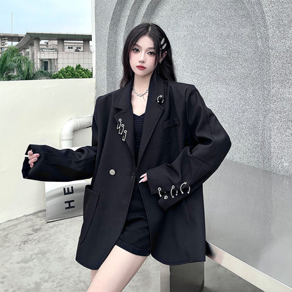 SONNEESD Streetwear Oversize Fashion Neutral Personality Design Coat Harajuku Style Vintage Loose Black Stereo Cutting Suit Coat