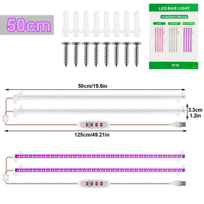 1/2/3/4 LED Grow Light Strips for Indoor Plants Red Blue Full Spectrum USB Phyto Lamp Timer Dimmable Seedlings Flower Lamp Bar