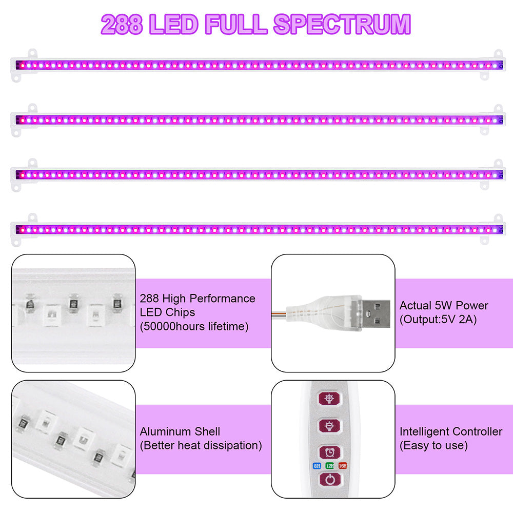 1/2/3/4 LED Grow Light Strips for Indoor Plants Red Blue Full Spectrum USB Phyto Lamp Timer Dimmable Seedlings Flower Lamp Bar