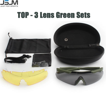 JSJM Military Tactical Goggles CS Airsoft Windproof Shooting Glasses HD 3 Lens Motocross Motorcycle Mountaineering Safe Glasses