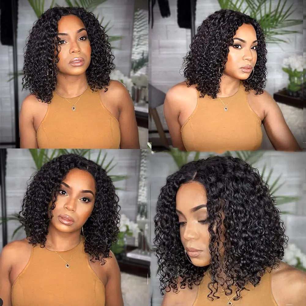 Deep Wave Short Bob Wigs 100% Brazilian Virgin Human Hair 13x4 HD Lace Frontal Wigs Pre Plucked Natural 4x4 Closure 200% Density