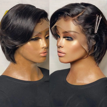 Straight Pixie Cut Wig Transparent Lace Human Hair Wigs Short Bob Wig T Part Lace Wig Prepluck Brazilia Human Hair For Women