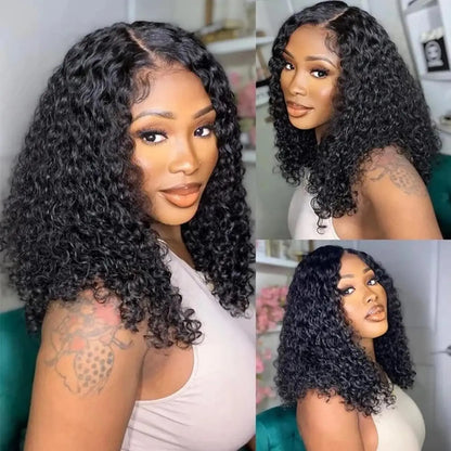 Deep Wave Short Bob Wigs 100% Brazilian Virgin Human Hair 13x4 HD Lace Frontal Wigs Pre Plucked Natural 4x4 Closure 200% Density