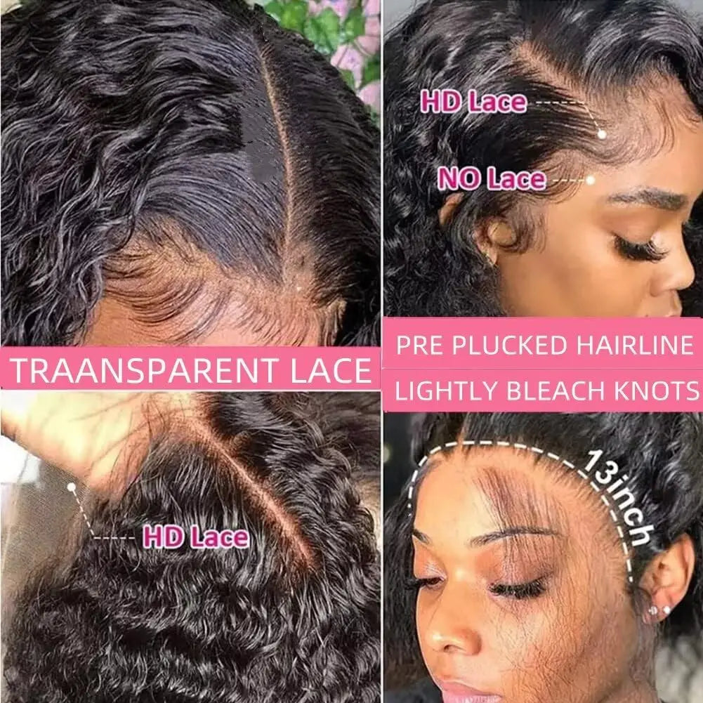 Deep Wave Short Bob Wigs 100% Brazilian Virgin Human Hair 13x4 HD Lace Frontal Wigs Pre Plucked Natural 4x4 Closure 200% Density