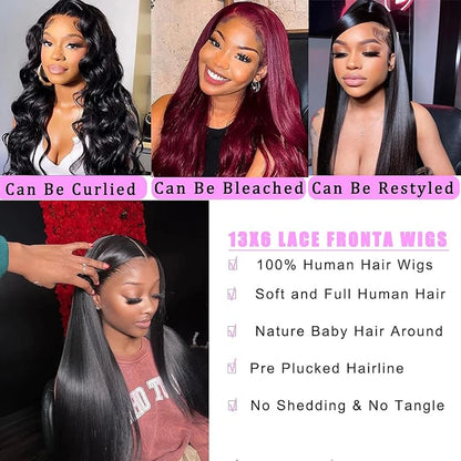 Straight 13x6 Lace Frontal Human Hair Wigs 100% Brazilian Virgin Human Hair For Black Women Natural Hairline with Baby Hair