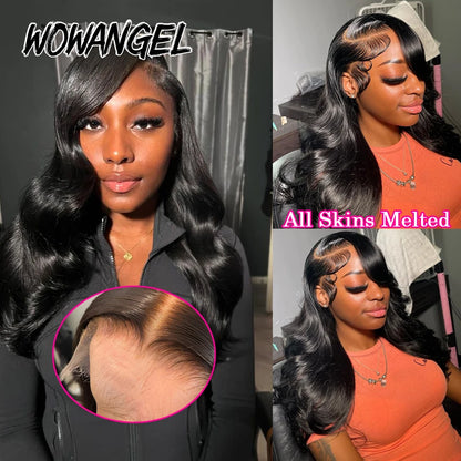 Wow Angel 13x6 HD Lace Full Frontal Wigs 34in Body Wave Human Hair Wig Melt Skins Natural Scalp Pre Plucked Brazilian Hair