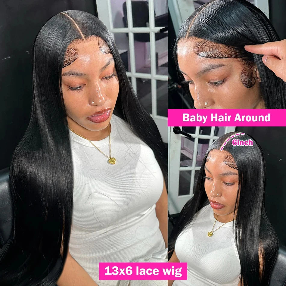 13x6 Hd Transparent lace frontal wig Human Hair pre plucked Straight Wigs 100% Natural 30 40 inch Brazilian Wigs For Women