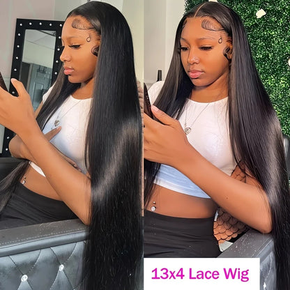 13x6 Hd Transparent lace frontal wig Human Hair pre plucked Straight Wigs 100% Natural 30 40 inch Brazilian Wigs For Women