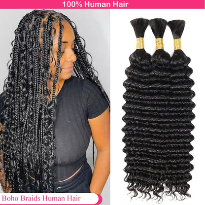 Bulk Braiding Hair 100% Human hair Deep Wave Unprocessed No Weft Boho Braids Human Hair Bulk Extensions Brazilian Remy Hair