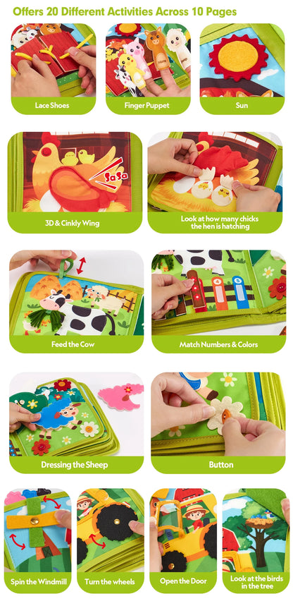 Toddlers Montessori Toys Farm Animal Story Busy Cloth Book Preschool Learning Fine Motor Toys Kids Early Education Felt Book