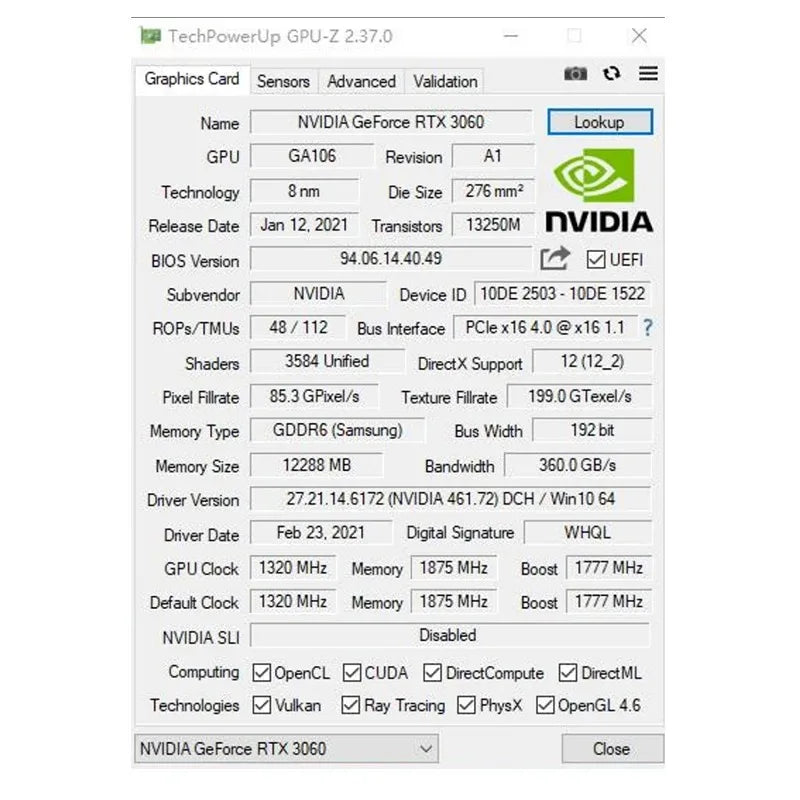 USED PELADN Original  Graphics Cards RTX 3060 12Gb/ 3060TI 8G GDDR6 GPU NVIDIA