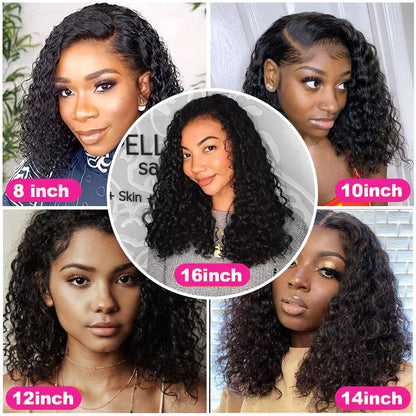 Deep Wave Short Bob Wigs 100% Brazilian Virgin Human Hair 13x4 HD Lace Frontal Wigs Pre Plucked Natural 4x4 Closure 200% Density