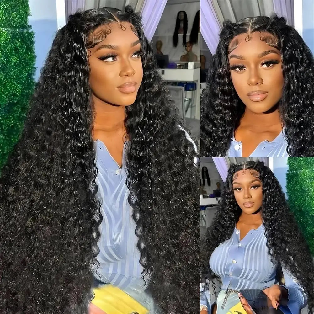 13x4 Deep Wave Lace Front Wigs Human Hair Pre Plucked 200% Density 14-32Inch Lace Frontal Human hair Wigs Natural Color Hairline