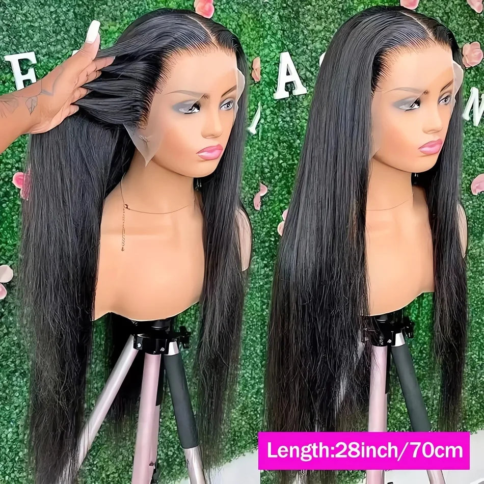 13x6 Hd Transparent lace frontal wig Human Hair pre plucked Straight Wigs 100% Natural 30 40 inch Brazilian Wigs For Women