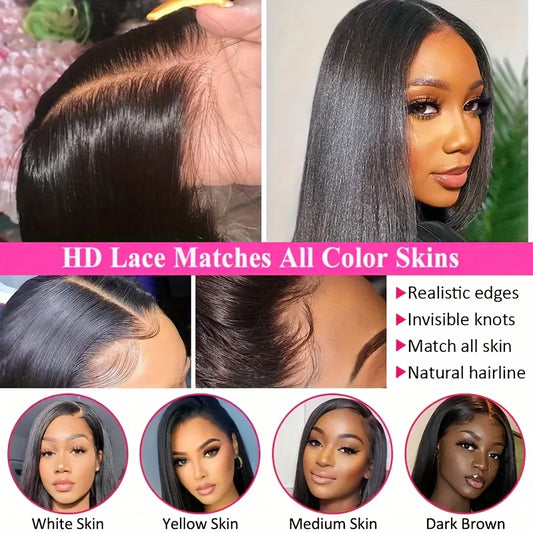 13x6 Straight HD Lace Front Human Hair Wigs For Women Pre Plucked Transparent Lace Frontal Wigs With Baby Hair Natural Color Wig