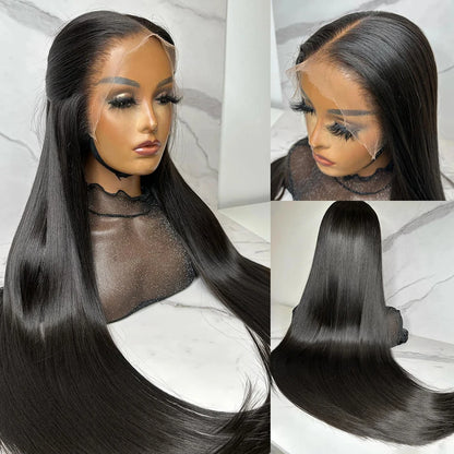 13x6 Hd Transparent lace frontal wig Human Hair pre plucked Straight Wigs 100% Natural 30 40 inch Brazilian Wigs For Women