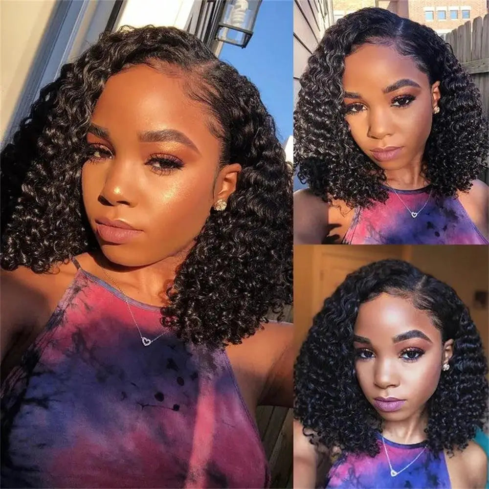 Brazilian Deep Wave Bob Wig 13x4 Lace Frontal Wig Human Hair Natural Hairline Short Curly Side Part Lace Wig Preplucked Remy Hai