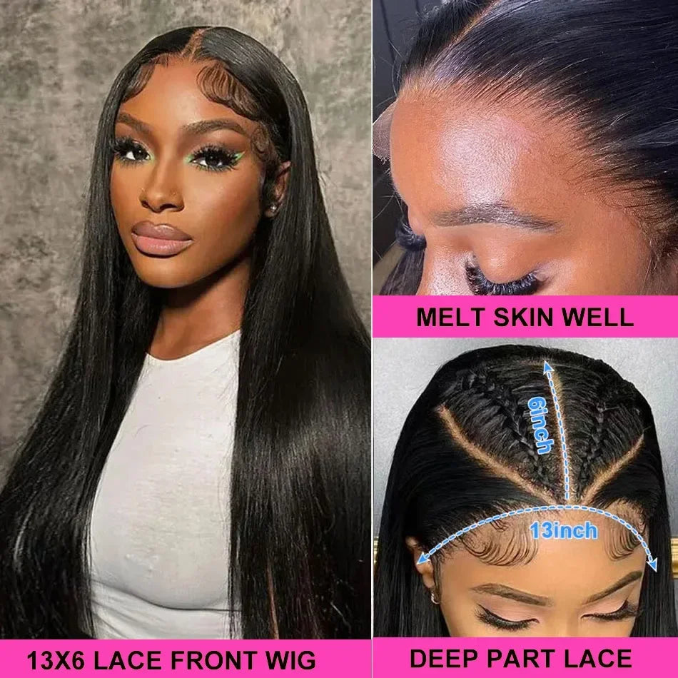 13x6 Hd Transparent lace frontal wig Human Hair pre plucked Straight Wigs 100% Natural 30 40 inch Brazilian Wigs For Women