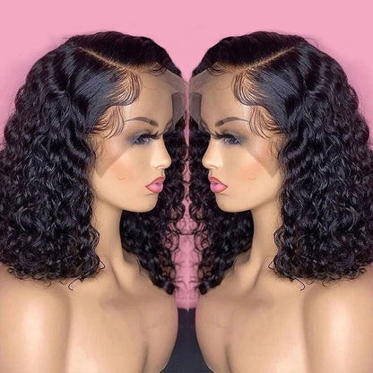 Brazilian Deep Wave Bob Wig 13x4 Lace Frontal Wig Human Hair Natural Hairline Short Curly Side Part Lace Wig Preplucked Remy Hai