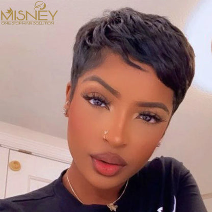 Short Bob Straight Human Hair Wigs Natural Color Brazilian Remy Hair Pixie Cut Wig Cheap Human Hair Wig For Black Women Misney