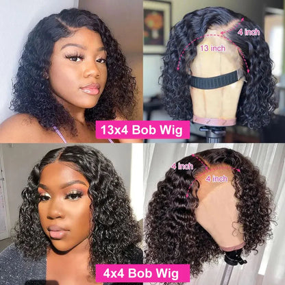 Deep Wave Short Bob Wigs 100% Brazilian Virgin Human Hair 13x4 HD Lace Frontal Wigs Pre Plucked Natural 4x4 Closure 200% Density