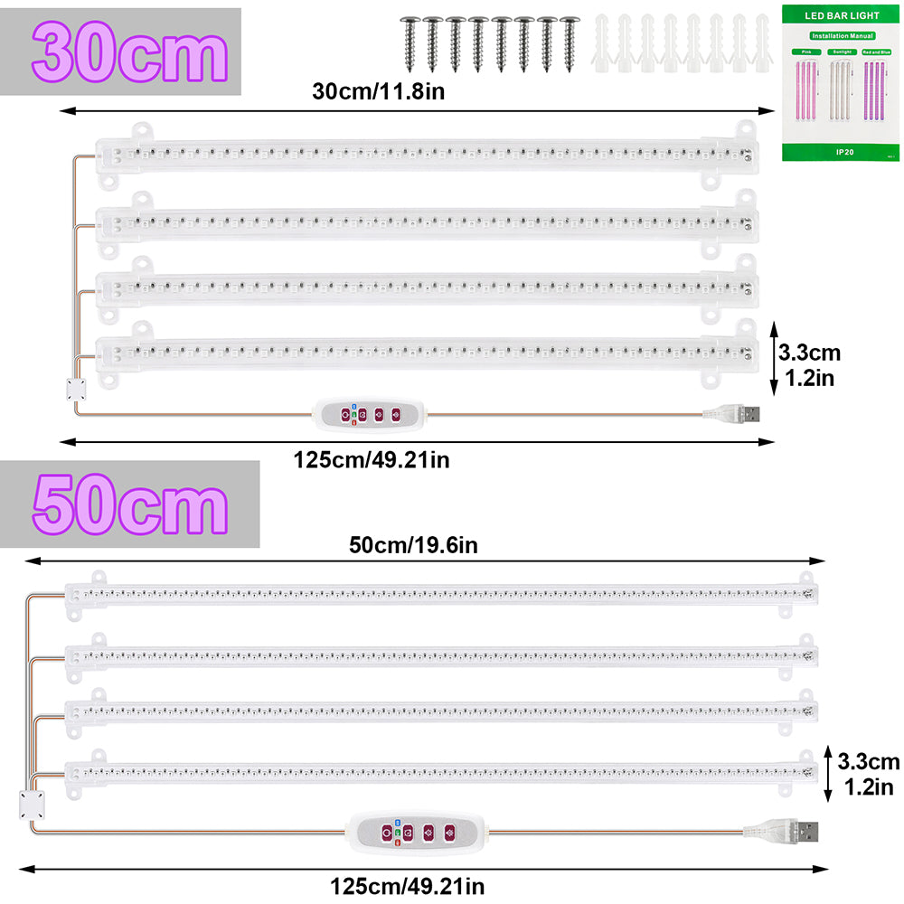 1/2/3/4 LED Grow Light Strips for Indoor Plants Red Blue Full Spectrum USB Phyto Lamp Timer Dimmable Seedlings Flower Lamp Bar