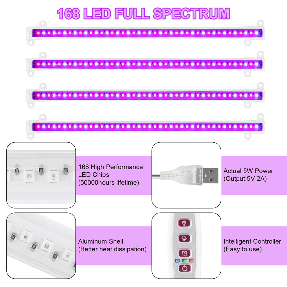 1/2/3/4 LED Grow Light Strips for Indoor Plants Red Blue Full Spectrum USB Phyto Lamp Timer Dimmable Seedlings Flower Lamp Bar