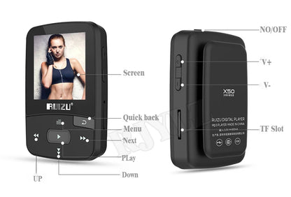 music player RUIZU X50 Sportmp3 player bluetooth  Clip Mini Support FM,Recording,E-Book,Clock,Pedometer mini mp3 player