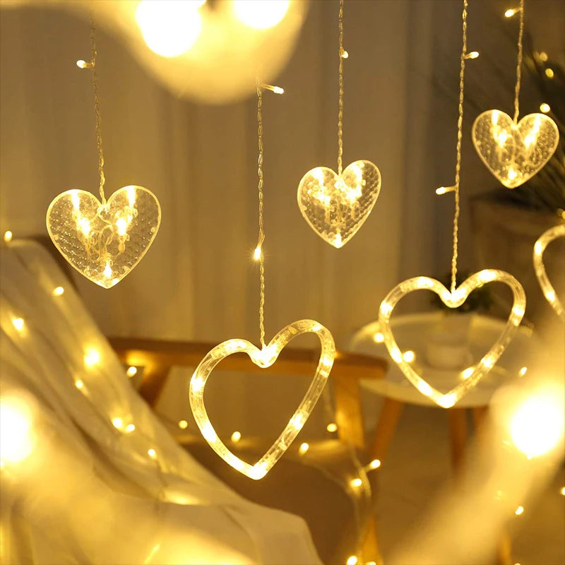 3.5M Curtain Garland Heart-shaped LED Fairy String Lights 220V/110V For Valentine Day Bedroom Christmas Wedding Party Decoration