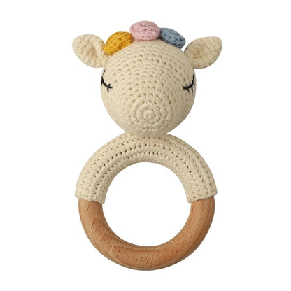 1pc Baby Teether Safe Wooden Toys Mobile Pram Crib Ring DIY Crochet Giraffe Deer Rattle Soother Product