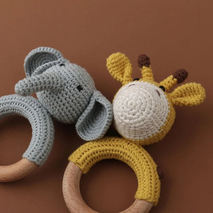 1pc Baby Teether Safe Wooden Toys Mobile Pram Crib Ring DIY Crochet Giraffe Deer Rattle Soother Product