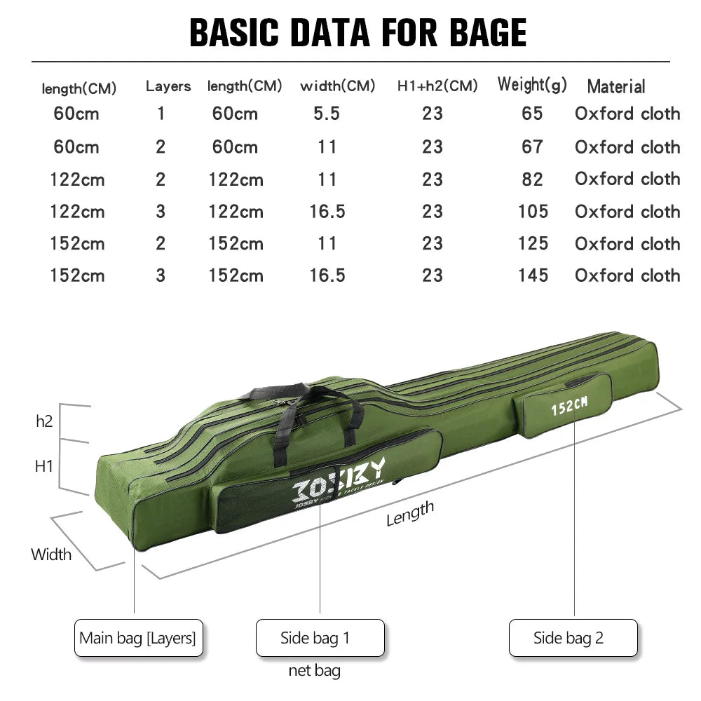 Fishing Rod Reel Bag Portable Folding Waterproof Outdoor Tackle Multi Purpose Carry Case Carrier Backpack 60CM 122CM 152CM 182CM