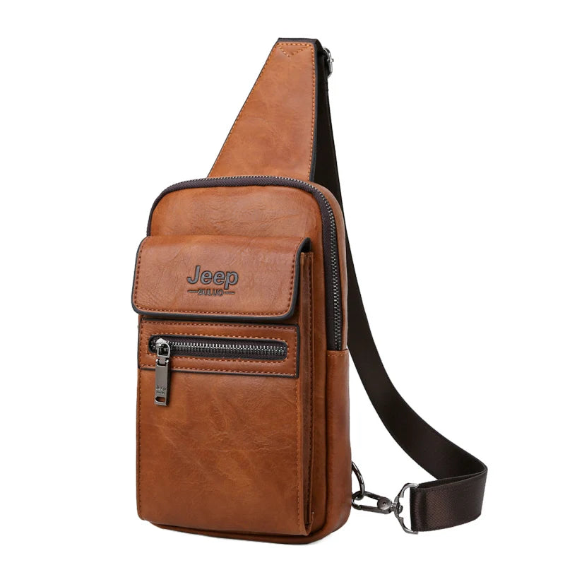 JEEP BULUO High Quality Split Leather Shoulder Crossbody Bag Men Chest Bags For Young Man Famous Brand Sling Bags