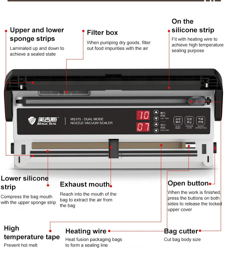 Senior Electric Vacuum Sealer Packaging Machine For Home Kitchen For Sealing Fresh Packaging Machine For Food Preservation MS175