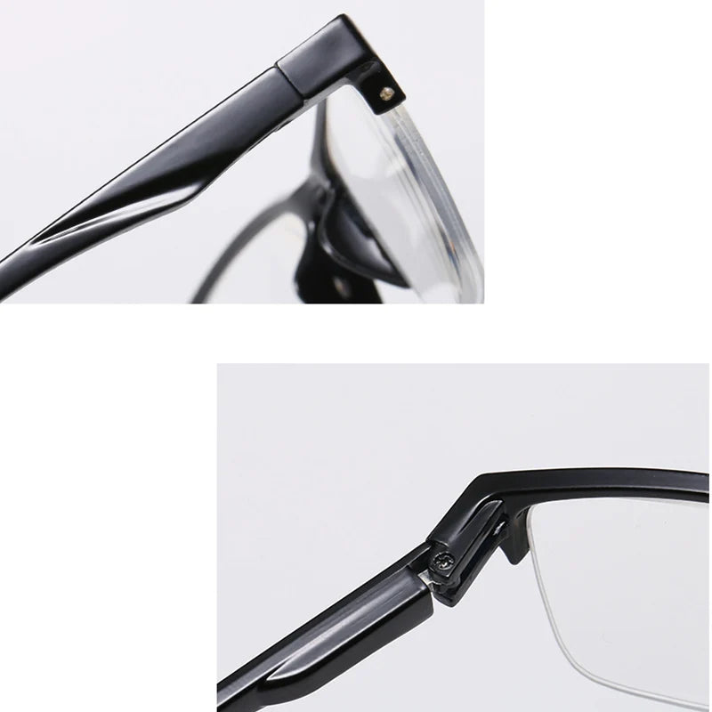 Square Half Frame Reading Glasses Men Resin Clear Magnifying Presbyopic Glasses Black  +75 125 175 225 275 325 375