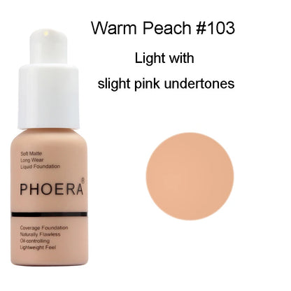 PHOERA Face Foundation Cream Oil Control Brighten Waterproof Concealer Facial Matte Base Make Up Liquid Foundation MakeupTSLM1