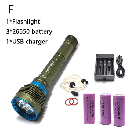 2024 new 8000LM high power Waterproof Diving Flashlight T6 L2 Underwater light 3 Modes 18650/26650 Scuba Flash Light