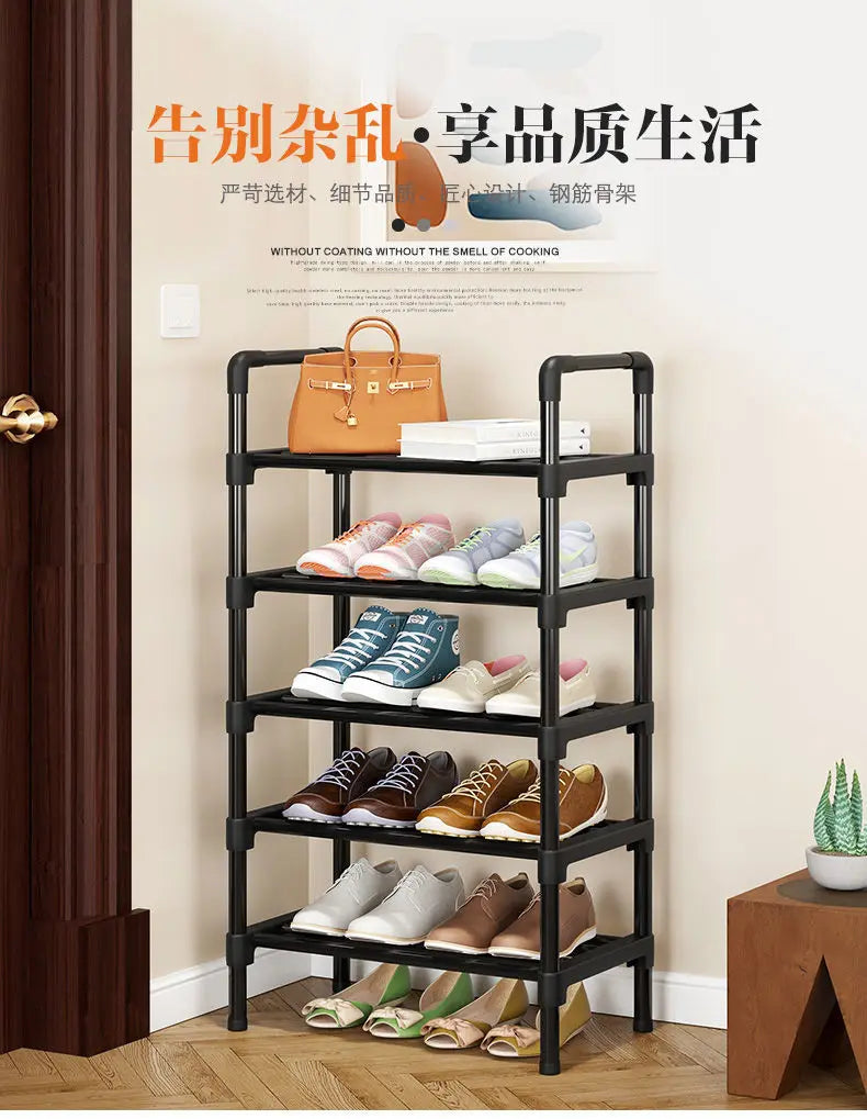 Simple Shoe Rack Metal Shoe Shelf Footwear Shoe Rack Living Room Space Saving Shoes Organizer Stand Holder Black Shoe Shelf