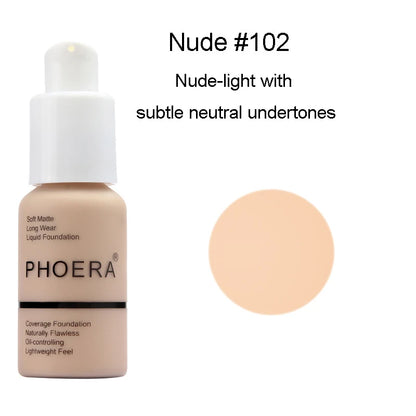 PHOERA Face Foundation Cream Oil Control Brighten Waterproof Concealer Facial Matte Base Make Up Liquid Foundation MakeupTSLM1