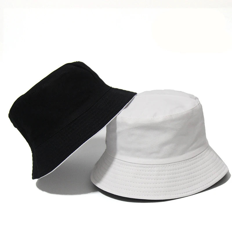 Black Solid Dots Bucket Hat Two Side Wear Unisex Simple Bob Caps Hip Hop Gorros Men Women Panama Cap Beach Fishing Boonie Sunhat