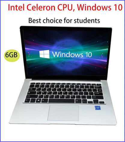 14inch Student Cheap Laptop 6GB RAM 64GB/128GB/512GB SSD HD Cam WiFi Bluetooth  Windows 10 Notebook Computer