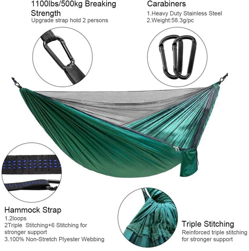 Camping Hammock with Bug Net and Rainfly Tarp,118x118in Portable Waterproof and UV Protection Hammock Tent for Indoor, Outdoor