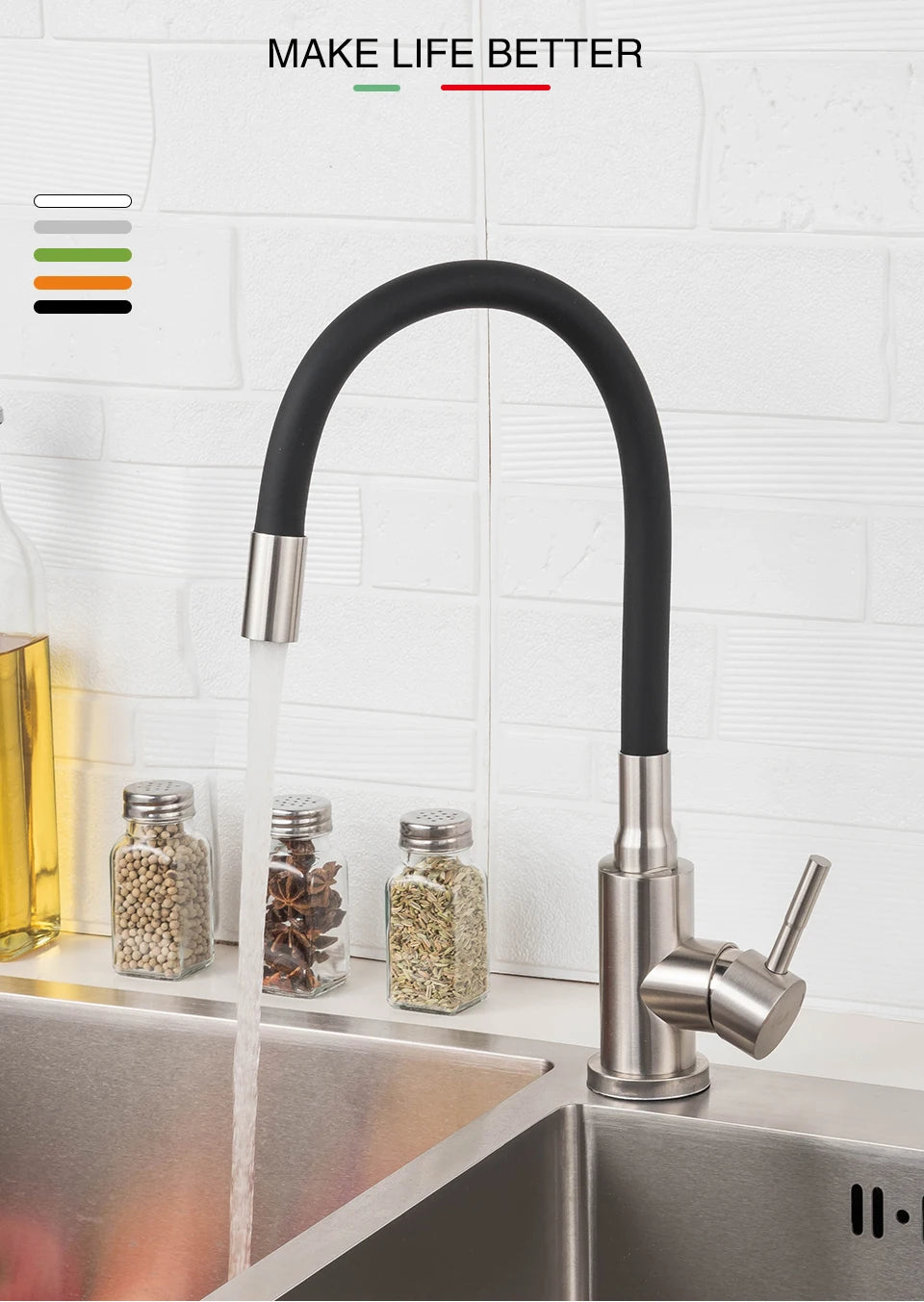 ULA Stainless Steel Kitchen Faucet Kitchen Sink Faucet Hot Cold Water Sink Mixer Tap Colorful Hose Tap Crane Torneira