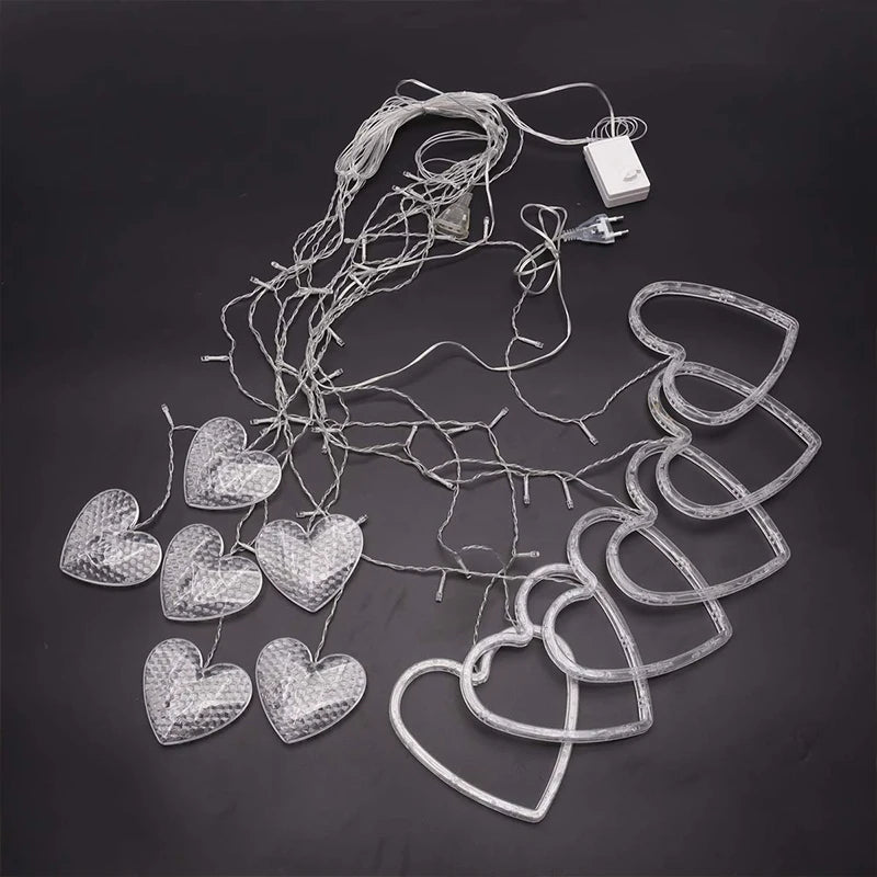 3.5M Curtain Garland Heart-shaped LED Fairy String Lights 220V/110V For Valentine Day Bedroom Christmas Wedding Party Decoration