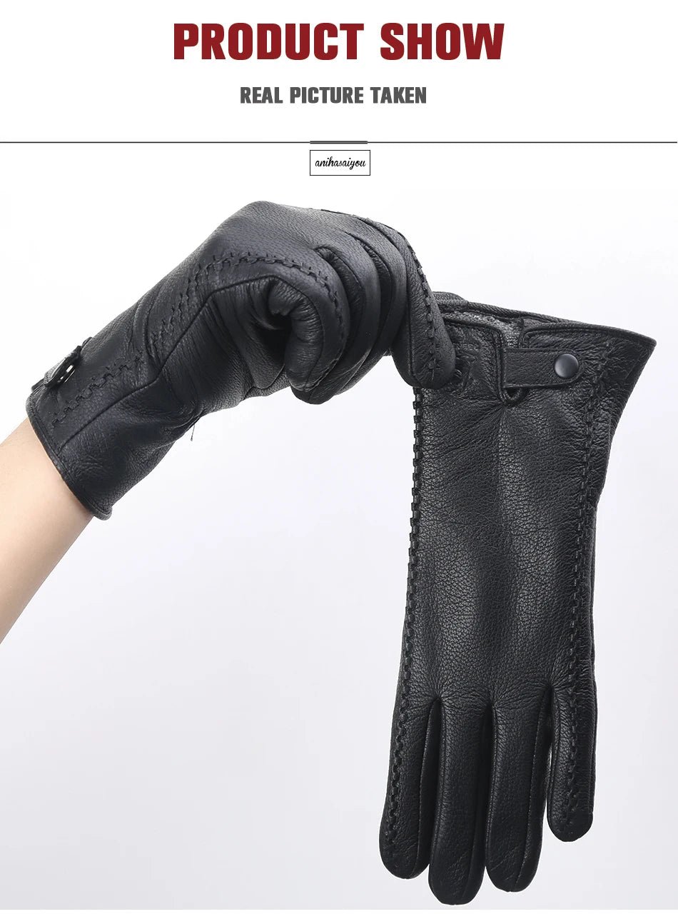 Fashion Buckskin real women's leather gloves,Comfortable warm women's winter gloves Cold protection gloves for women - 2265