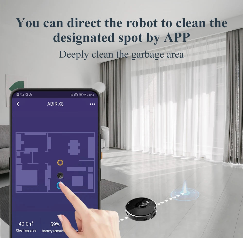 Robot Vacuum Cleaner ABIR X8,Laser Lidar,6500pa Suction,Multi-Floor Map,UV Lamp,TOF Wisdom,APP Restricted Area,Smart Home Mop